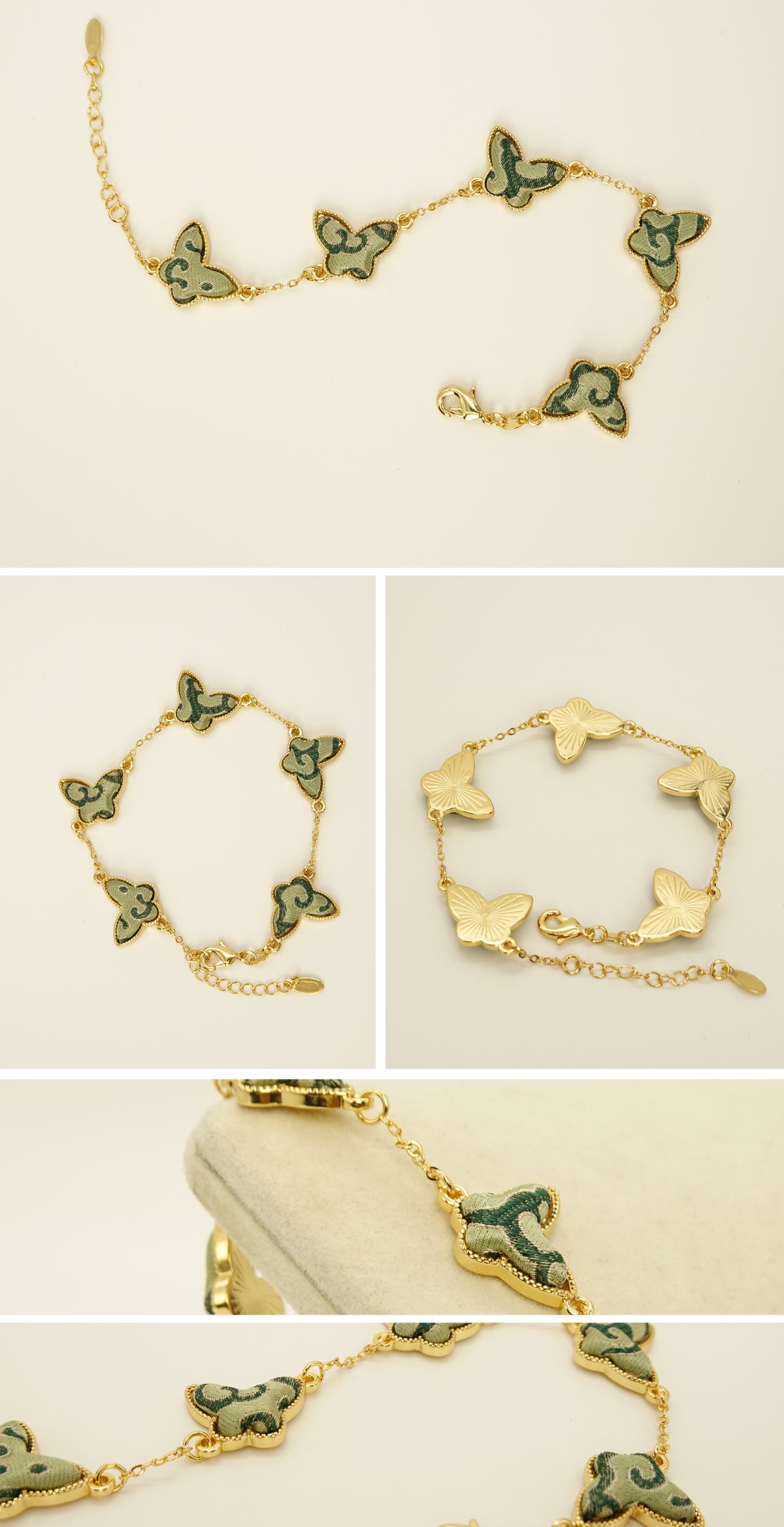 Green silk butterfly bracelet photo collage