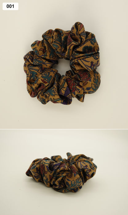 Blue and gold paisley silk scrunchie collage, 001