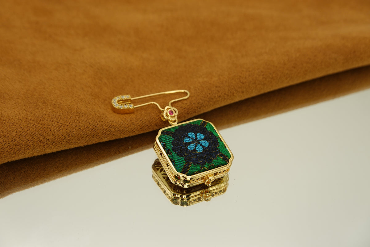 Silk Photo Locket Brooch