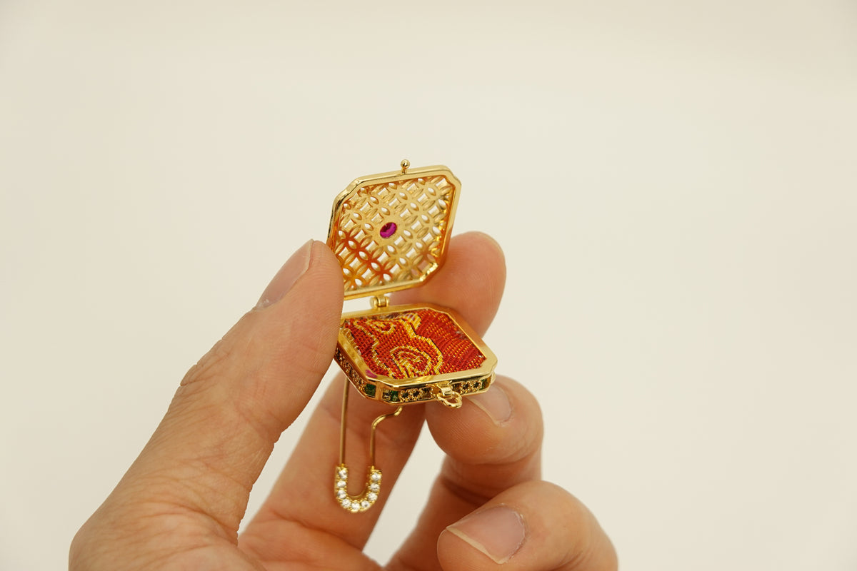 Silk Photo Locket Brooch