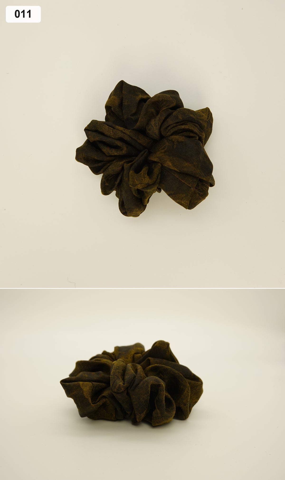 Dark olive silk scrunchie collage, 011