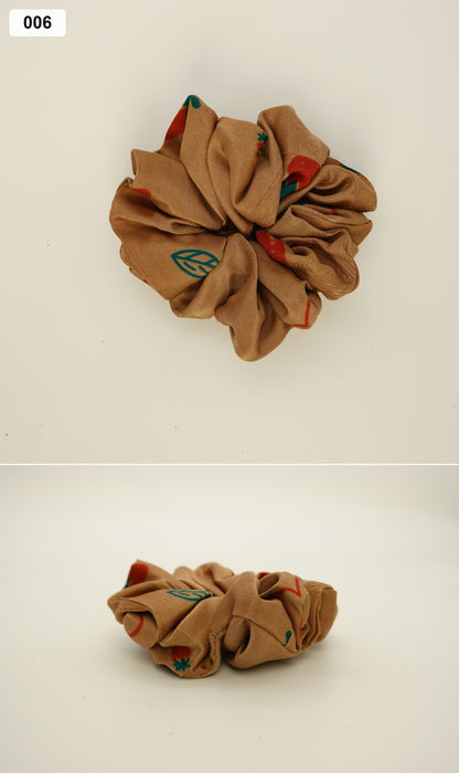 Peach floral silk scrunchie collage, 006