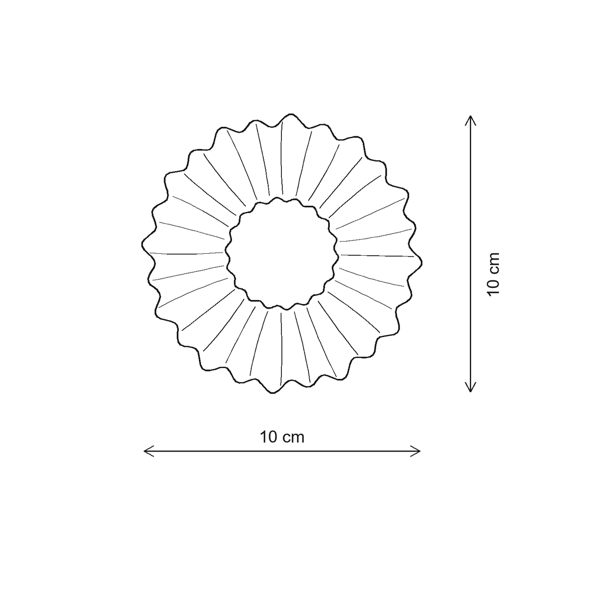 10 x 10 cm silk scrunchie dimension line drawing