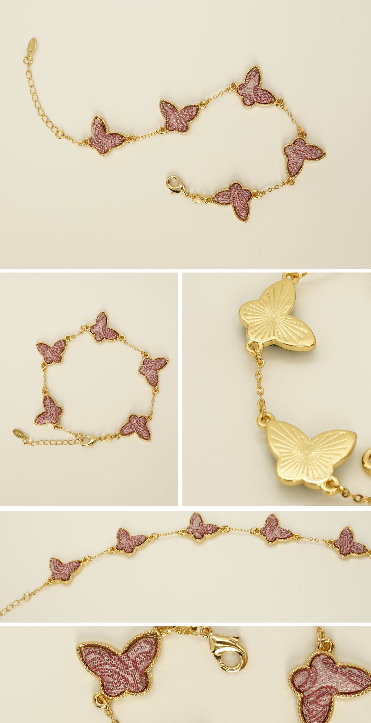 Pink silk butterfly bracelet