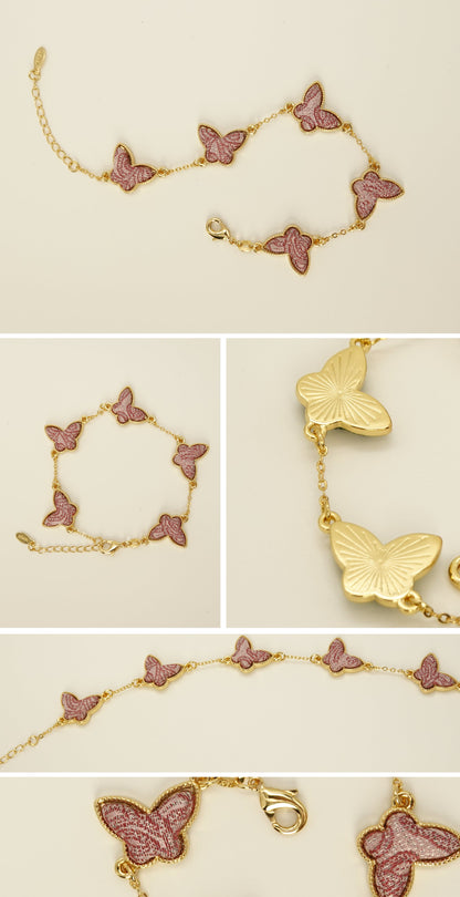 Pink silk butterfly bracelet