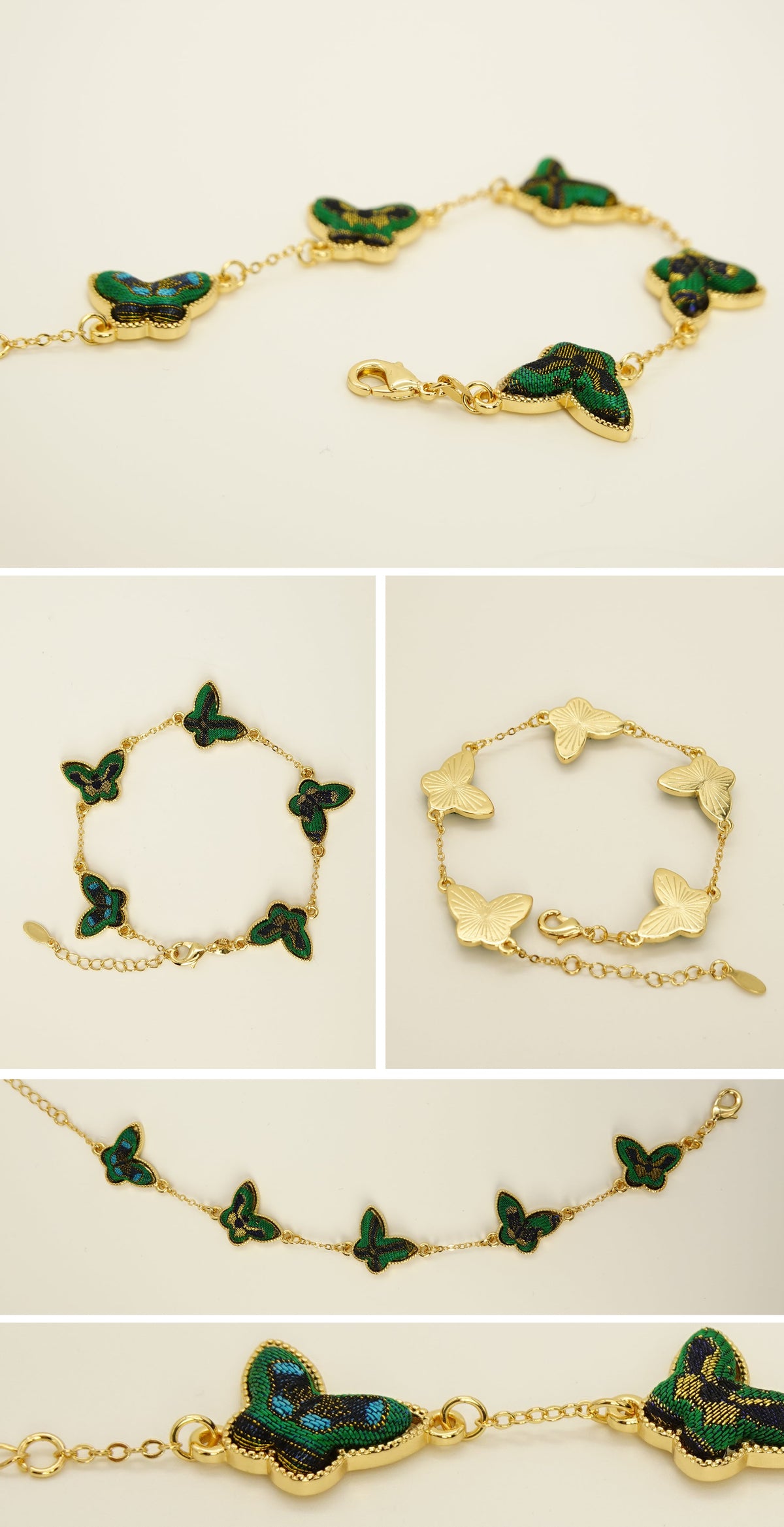 Dark green silk butterfly bracelet