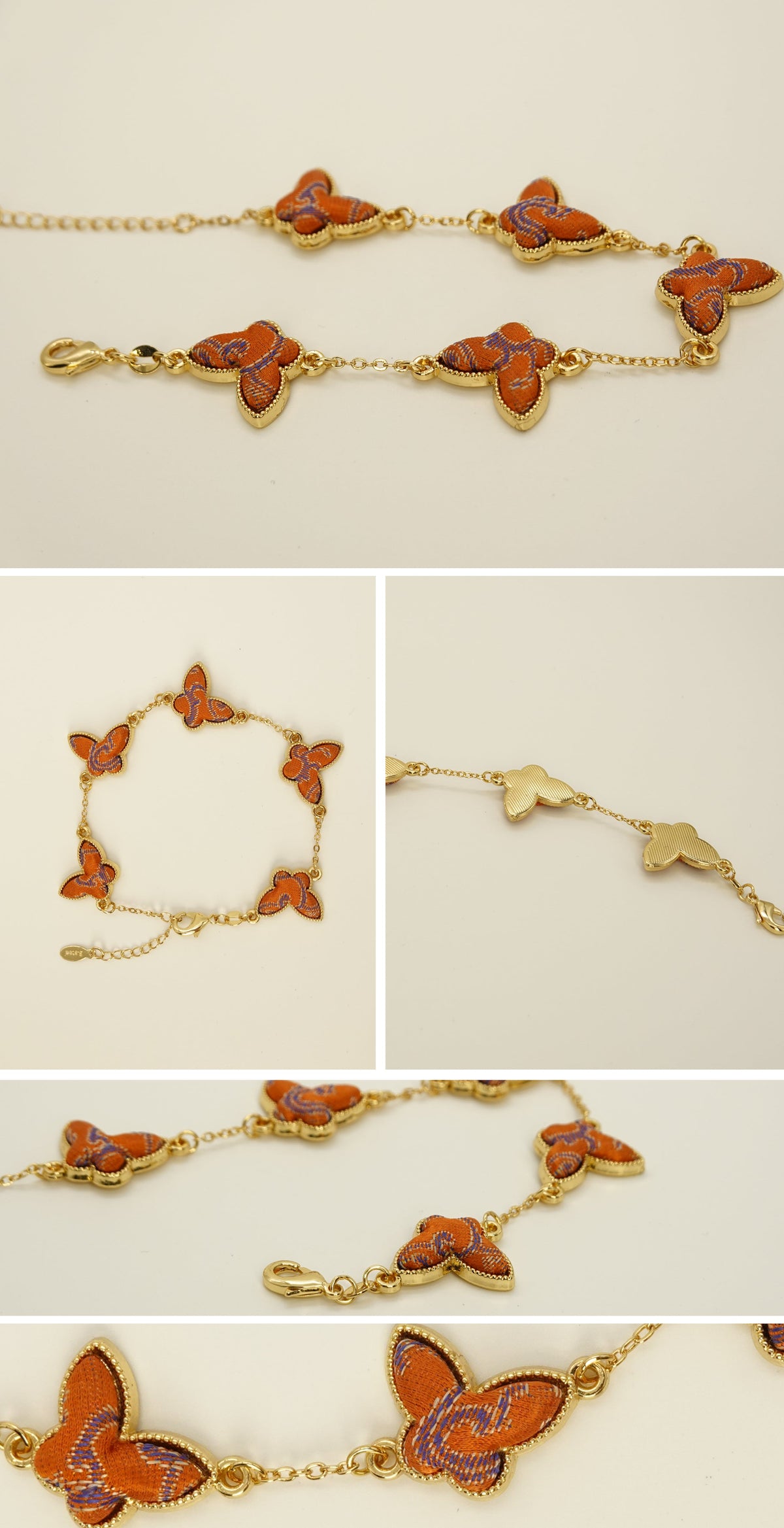 Orange silk butterfly bracelet