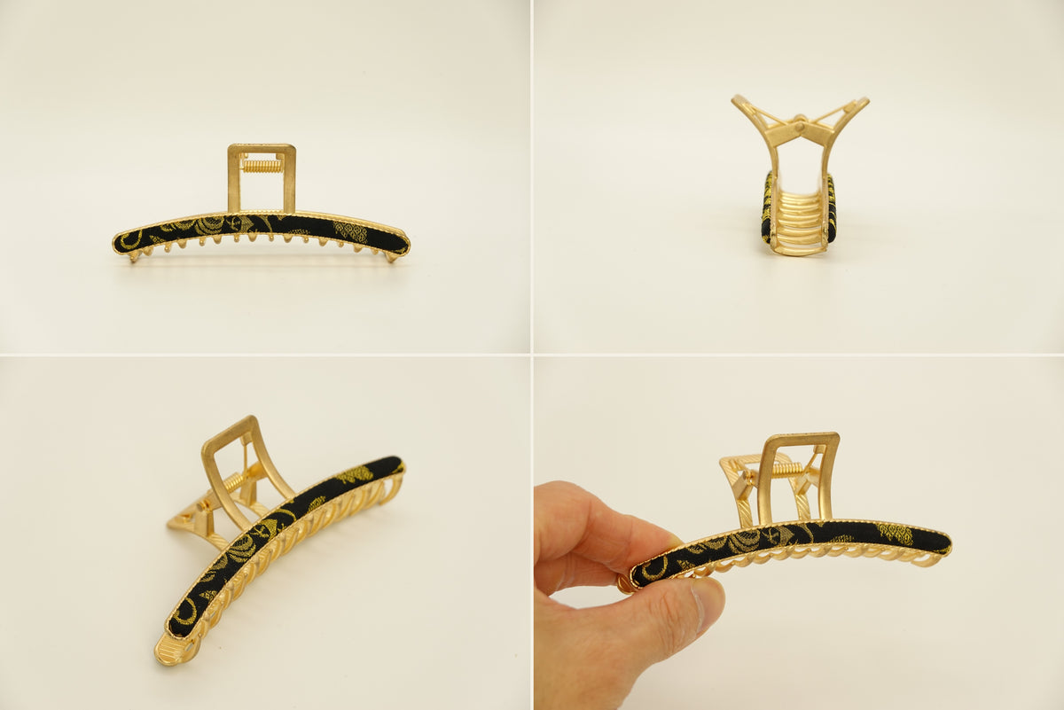 Handcrafted silk claw clip in Black - four product views