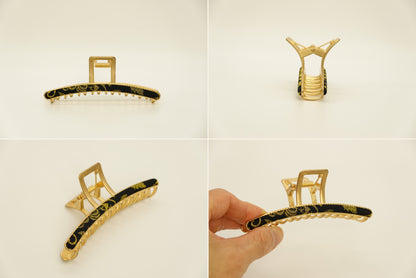 Handcrafted silk claw clip in Black - four product views