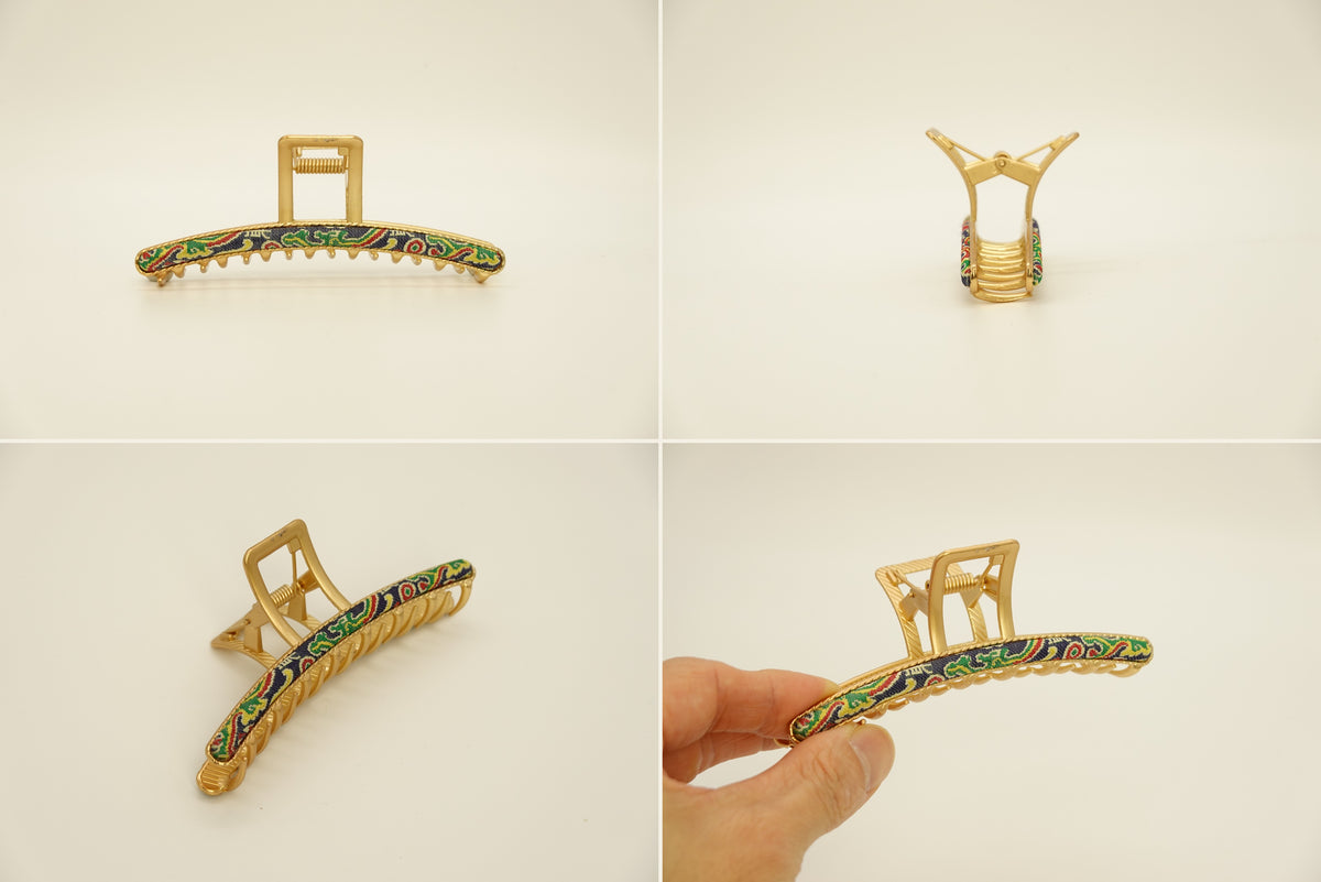 Handcrafted silk claw clip in Multicolour - four product views