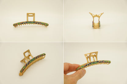 Handcrafted silk claw clip in Multicolour - four product views